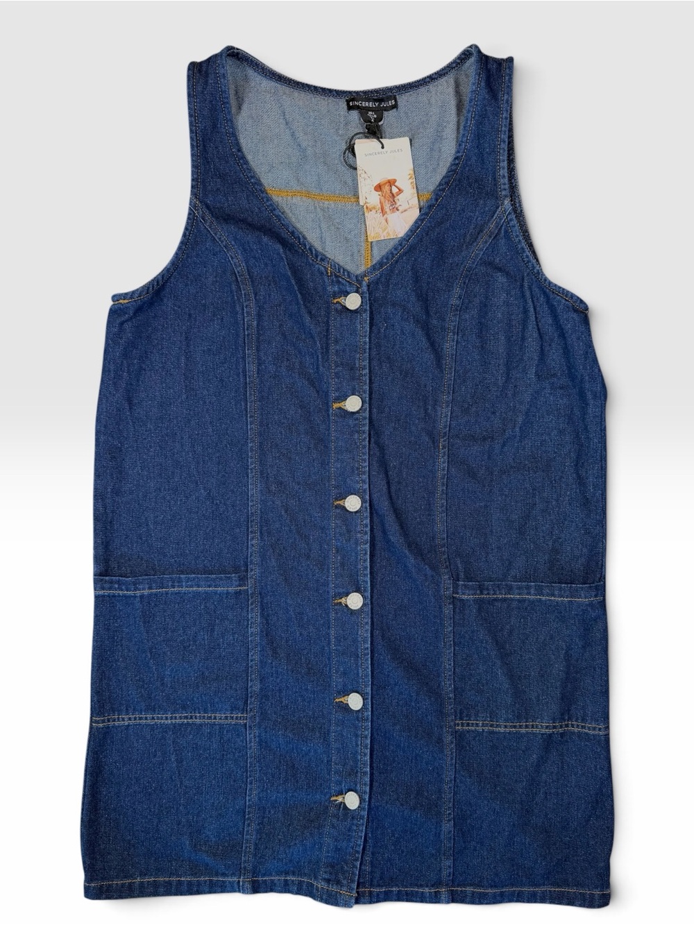Sincerely Jules NWT Denim Button Front Mini Dress Blue Large